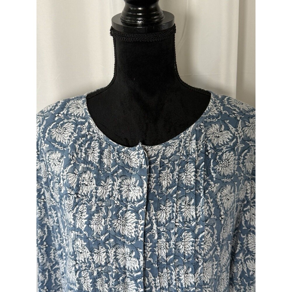 Old Navy Women's L Blue Floral Pleated Long Sleeve Button Down Tunic Boho Flowy - Picture 5 of 12